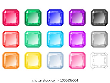 Cartoon-like multicolored radiant cut diamonds. Vector illustration