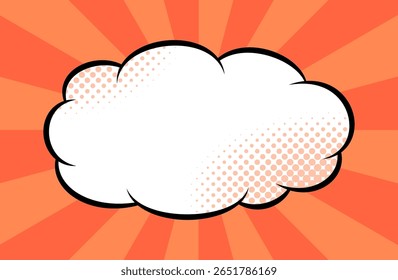 Cartoon-like pop and bright sunburst and clouds background. An eye-catching American comic book-like pop background with impactful red concentration lines.
