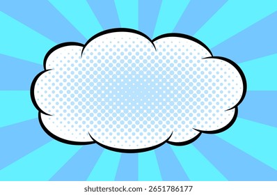 Cartoon-like pop and bright sunburst and clouds background. An eye-catching American comic book-like pop background with impactful concentrated blue lines.