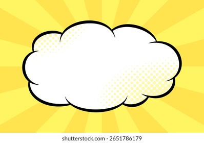 Pop tipo desenhos animados e radiação solar brilhante e fundo de nuvens. Um atraente fundo pop americano em forma de história em quadrinhos com impactantes linhas amarelas concentradas.