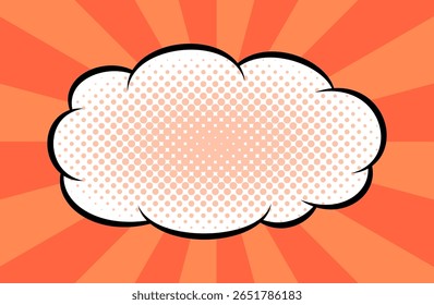 Cartoon-like pop and bright sunburst and clouds background. An eye-catching American comic book-like pop background with impactful red concentration lines.