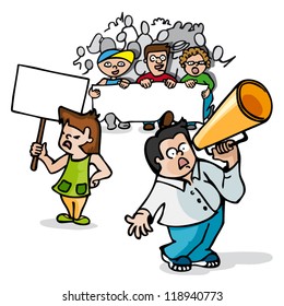 Cartoons about protest march.