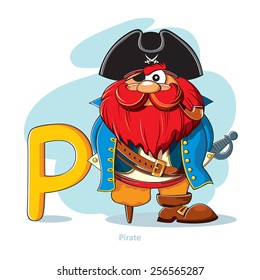 Cartoons Alphabet - Letter P with funny Pirate