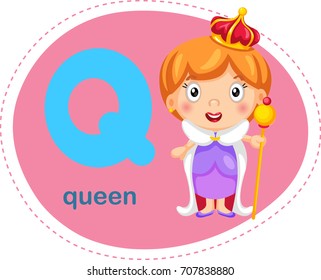 Cartoons Alphabet Letter Q Queen Stock Vector (Royalty Free) 707838880