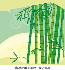 Cartoons Bamboo trees sunrise, vector