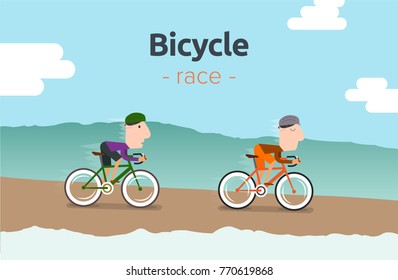 Cartoons bicycle race in mountains