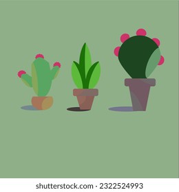 Caricaturas Cactus sobre fondo verde claro para papel pintado, tela, estacionario.
