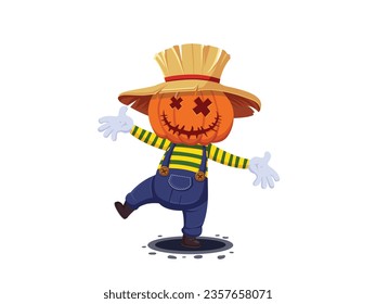 Cartoons character Jack o Lantern Pumpkin head. Isolated on white background. Halloween pumpkin engraving vector illustration. Design and hand drawn