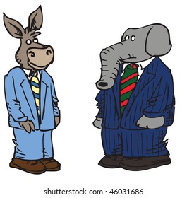 cartoons of a democratic donkey and republican elephant