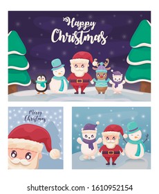 Cartoons design, Merry chritmas winter season decoration card invitation celebration and holiday theme Vector illustration