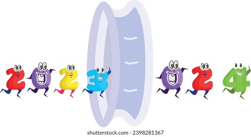 cartoons digital numbers 2023 entering into 2024 concept, Twenty Twenty four vector icon design, Happy New Year 2024 Symbol, HNY Wishes Sign, New Years Eve celebration Element stock illustration