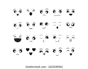 Cartoons faces icon set design, Expression cute emoticon character profile facial toy adorable and social media theme Vector illustration
