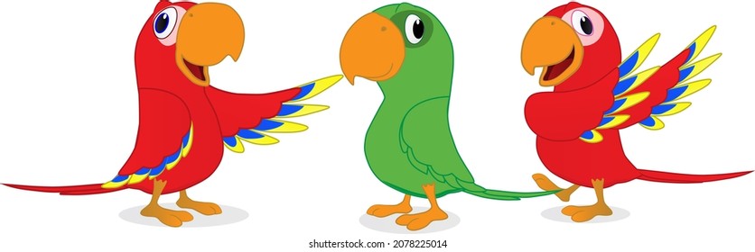 Cartoons of friendly cute parrots