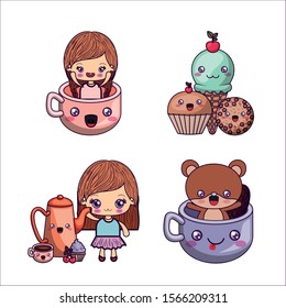 cartoons icon set design, Kawaii expression cute character funny and emoticon theme Vector illustration