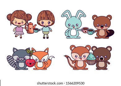 cartoons icon set design, Kawaii expression cute character funny and emoticon theme Vector illustration