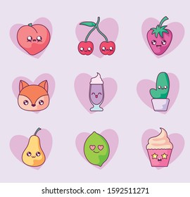 Cartoons icon set design, Kawaii expression cute character funny and emoticon theme Vector illustration