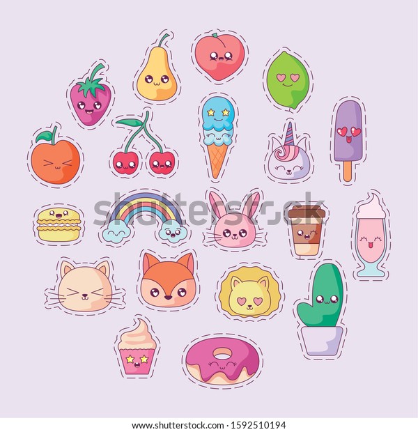 Cartoons Icon Set Design Kawaii Expression Stock Vector (royalty Free 