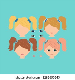 Cartoons Illustrations of the elements of a girl's face, eyes, lips, nose, head and hair for animation or application - vector graphics