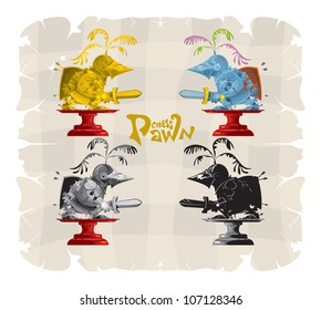 Cartoons knight chess. Pawn, vector