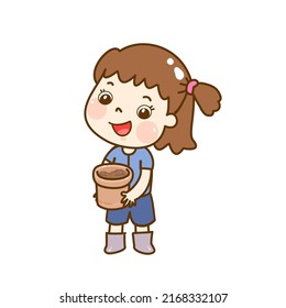 Cartoons  little farmer and plant.