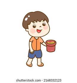 Cartoons  little farmer and plant.