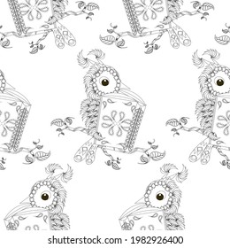 Caricaturas de búho monocromo leer libro de diseño de patrones sin fisuras material gráfico vectorial ilustración para libro de colorantes, para web, para impresión