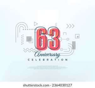 Cartoons number 63rd to celebrate birthday. modern vector design. Premium vector for poster, banner, celebration greeting.