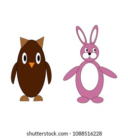 Cartoons an owl and a hare. Flat design.