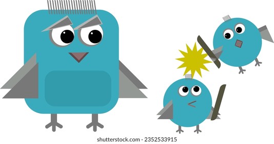 Cartoons parent owl with young children. Instruction of the children. Teaching to children. Children arguing, fighting, struggling...