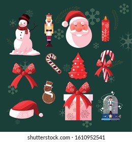 Cartoons set design, Merry chritmas winter season decoration card invitation celebration and holiday theme Vector illustration