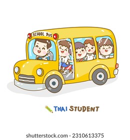 Cartoons Thai students on the bus.