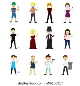 Cartoons vector characters collection set of 12 different career B