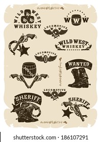 Cartoons Wild West icons, vector