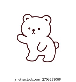 A cartoon-style bear is standing and waving one arm, outlined in brown on a white background.