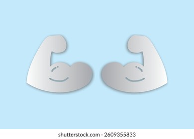 Cartoon-style biceps muscle flexing icon in blue and white.