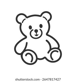 Cartoon-style black contour teddy bear – charming and simple vector illustration great for baby products, invitations, and nursery wall art.