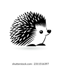 Cartoon-style black outline of a hedgehog on a white background, in the style of characterized animals.