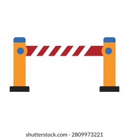 A cartoon-style boom barrier gate with a red and white striped arm, closed position