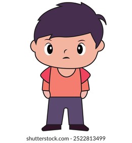 A cartoon-style boy with short hair, wearing a casual outfit, standing with a neutral expression.