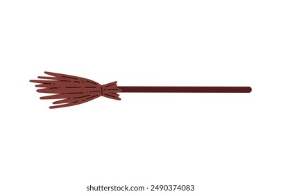 Cartoon-style broom. Natural wood stick and bundled branches in a flat illustration, ideas for Halloween festivities or as a magical vector icon.