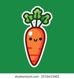 Cartoon-style carrot with a cheerful face. Perfect for playful kids’ designs, food packaging, or vegetable-themed projects.
