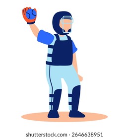 Captador de estilo de desenhos animados pronto para um campo de softball mostrando determinação excitamento e espírito de equipe em uma cena colorida