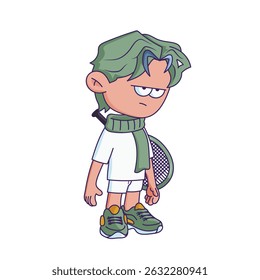 Cartoon-style character illustration with a bored or tired expression. The character is drawn in a doodle or flat design style