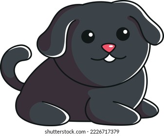 A cartoon-style cute black puppy isolated on a white background 