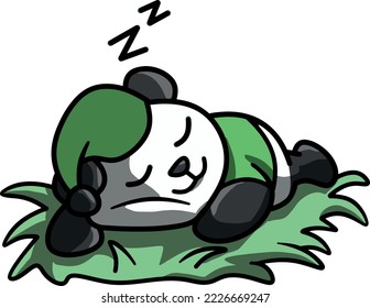 A cartoon-style cute panda sleeping on grass isolated on a white background  svg