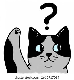 A cartoon-style drawing of a Burmese cat with a question mark above its head. 