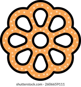 Cartoon-style drawing of a Mexican buñuelo, sweet traditional flour-based dessert. Colorful and fun illustration for food projects.