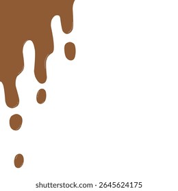 Cartoon-style dripping chocolate illustration with smooth, curved flow and scattered drops. Ideal for dessert, sweet food, or confectionery design themes.