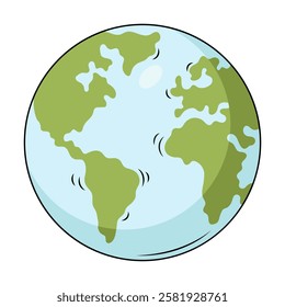 Cartoon-style Earth globe with continents illustration. Vector illustration