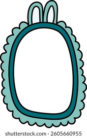 A cartoon-style frame with bunny ears and scalloped edges in a playful doodle design. The oval shape provides a whimsical border for creative projects. Cartoon vector illustration.